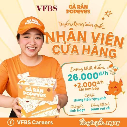 Tuyển Bếp, Thu Ngân Popeyes Núi Thành Đà Nẵng